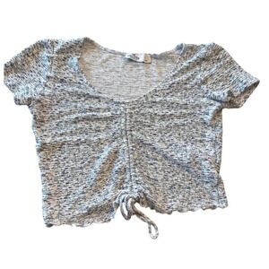 Hollister Ruched Front Crop Top Women SM Blue Floral Textured Stretch Coquette